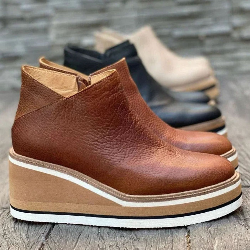 Kinsley | Women’s Platform Wedge Leather Ankle Boots