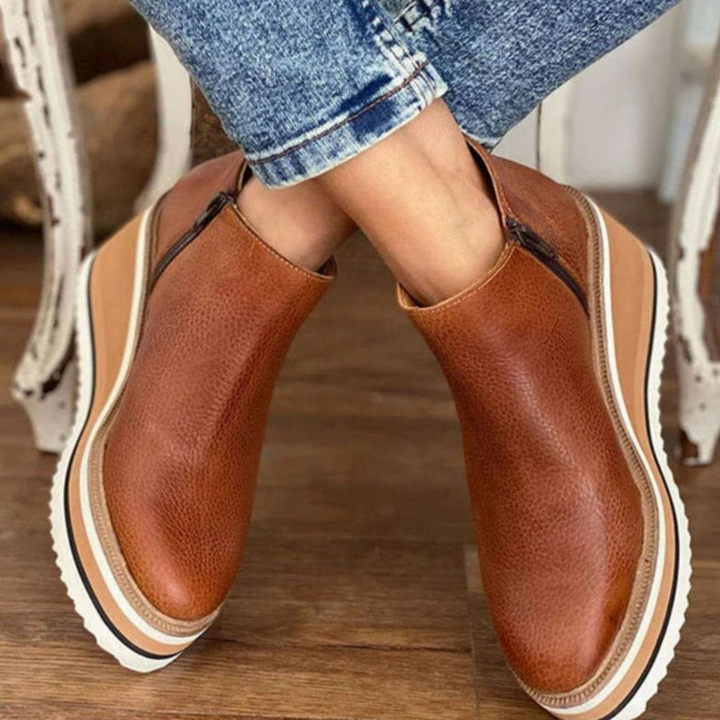 Kinsley | Women’s Platform Wedge Leather Ankle Boots