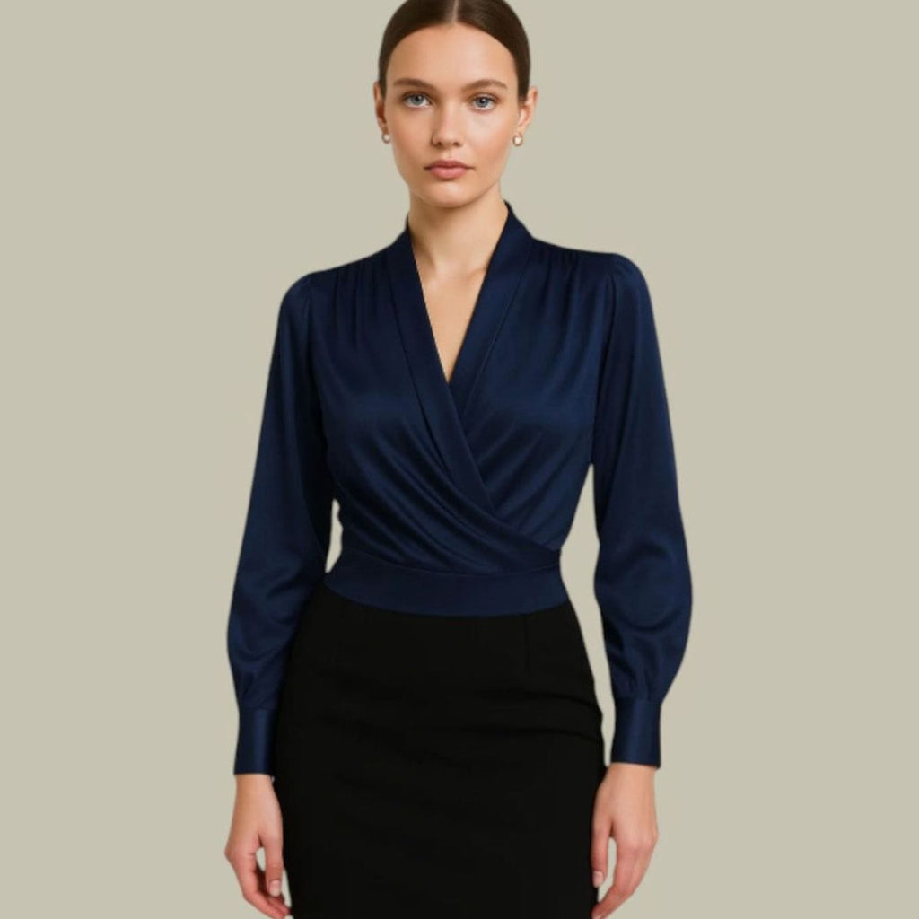Camilla | Women’s Satin Crossover V-Neck Long-Sleeve Blouse