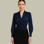 Camilla | Women’s Satin Crossover V-Neck Long-Sleeve Blouse