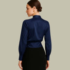 Camilla | Women’s Satin Crossover V-Neck Long-Sleeve Blouse