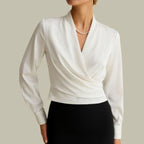 Camilla | Women’s Satin Crossover V-Neck Long-Sleeve Blouse