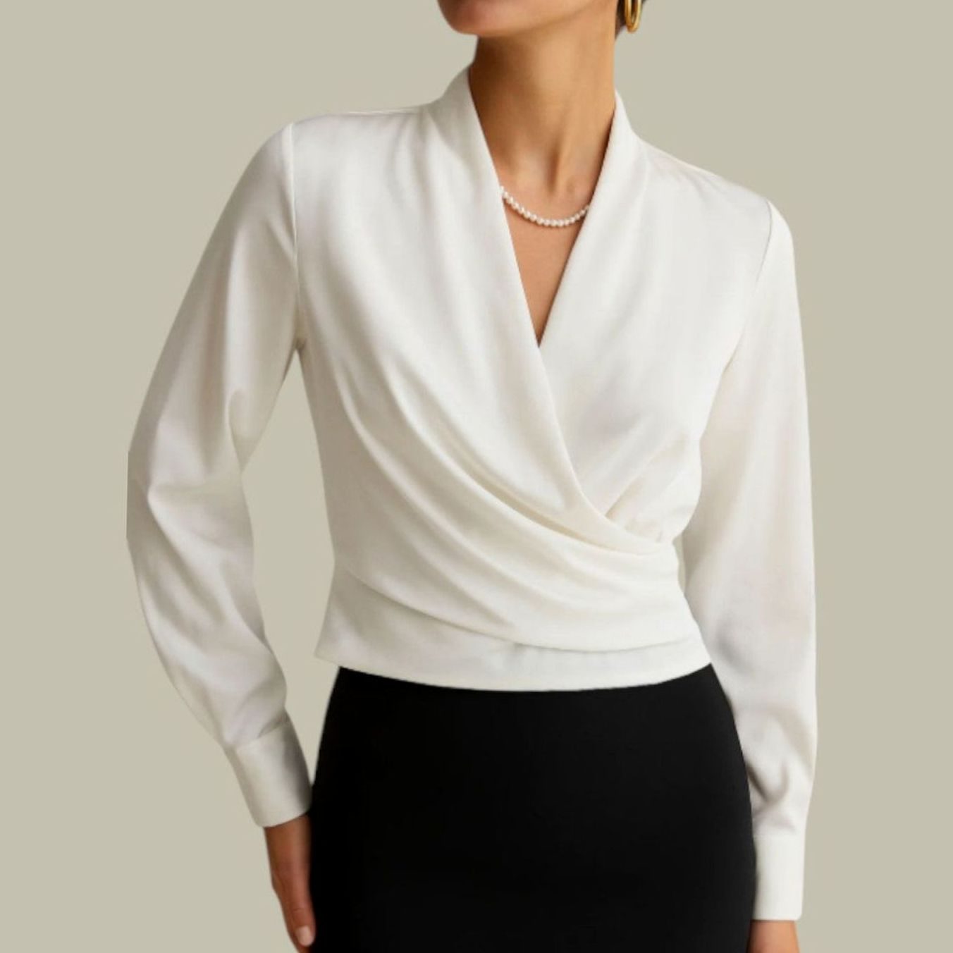 Camilla | Women’s Satin Crossover V-Neck Long-Sleeve Blouse